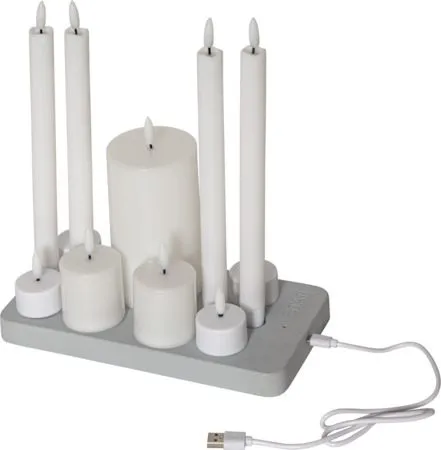 Flamme Charge LED Ljus 24 cm, vit
