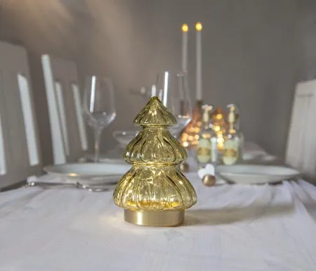 Abete Glasdekoration belysning 12 cm - transparent grön med guldfärgad bas - Belysning & el - Julbelysning - Övrig julbelysning