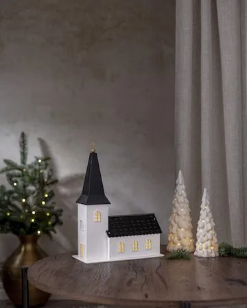 Churchill Inomhusdekoration kyrka 25.5 cm - vit och svart - Belysning & el - Julbelysning - Övrig julbelysning