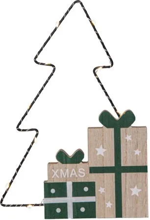 Juldekoration Jolly paket med gran siluett 19x27,5 cm, Grön / Träfärgad / Svart