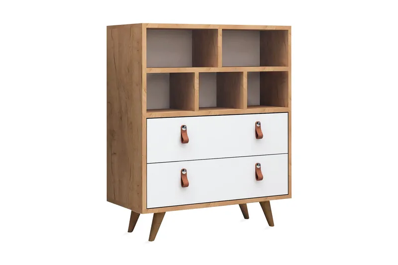 Mod Design Byrå Läderbeslag, Grå/Trä