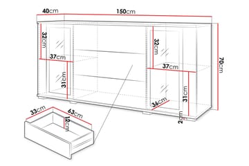 Gamal Skänk 150x40 cm i Mörkt Trä med Glasdörrar - Brun|Vit - Förvaring - Förvaringsmöbler - Sideboard & skänk
