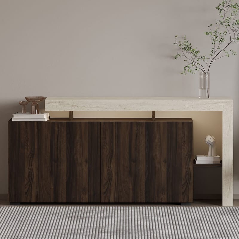 Jurukovo Konsol 170x80x35 cm - Travertine och Walnut - Förvaring - Förvaringsmöbler - Sideboard & skänk
