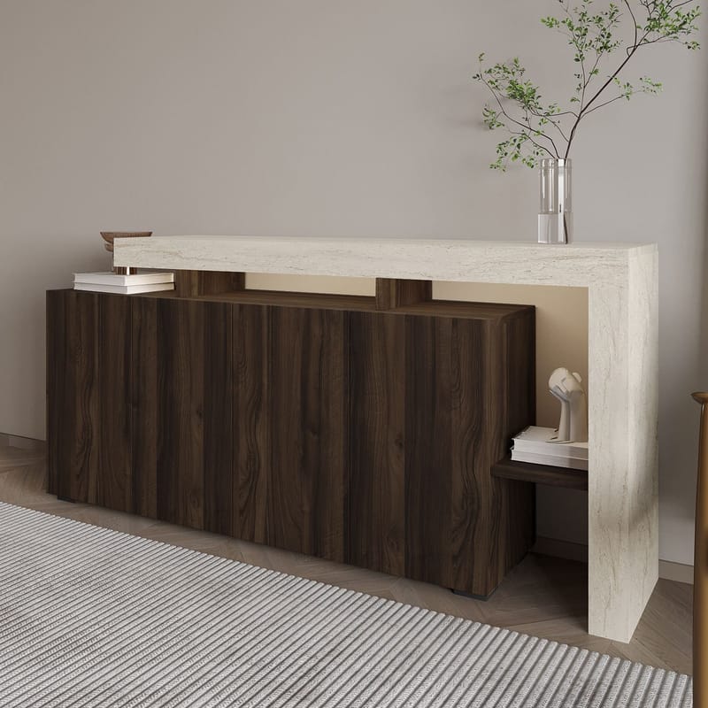 Jurukovo Konsol 170x80x35 cm - Travertine och Walnut - Förvaring - Förvaringsmöbler - Sideboard & skänk