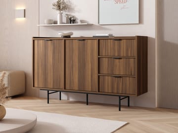 Rolden Skänk 150x90 cm i Trä med Valnötsutseende och Metallben - Valnöt - Förvaring - Förvaringsmöbler - Sideboard & skänk