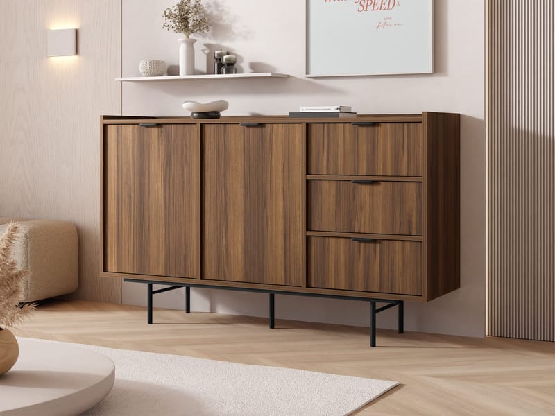 Rolden Skänk 150x90 cm i Trä med Valnötsutseende och Metallben - Valnöt - Förvaring - Förvaringsmöbler - Sideboard & skänk