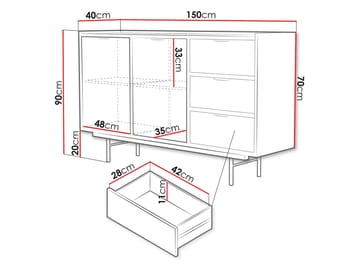 Rolden Skänk 150x90 cm i Trä med Valnötsutseende och Metallben - Valnöt - Förvaring - Förvaringsmöbler - Sideboard & skänk
