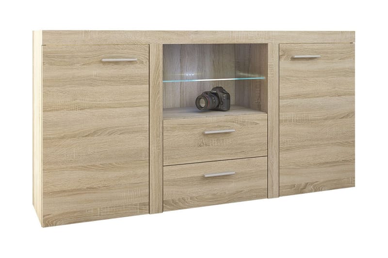 Rumba Skänk 157x40x81 cm, Ek/Vit Led-Belysning