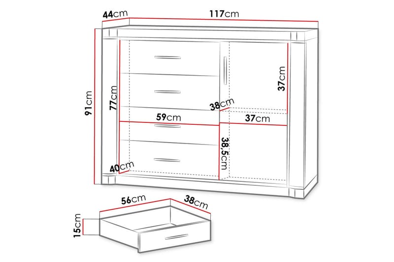 Dallas Skänk 117x43,5x91 cm LED-belysning - Beige/Grå - Förvaring - Förvaringsmöbler - Sideboard & skänk