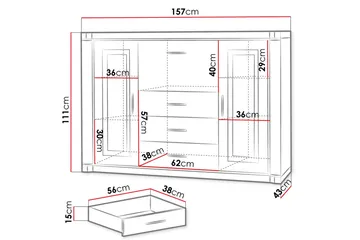 Dallas Skänk 157x43,5x111 cm - Beige/Grå - Förvaring - Förvaringsmöbler - Sideboard & skänk