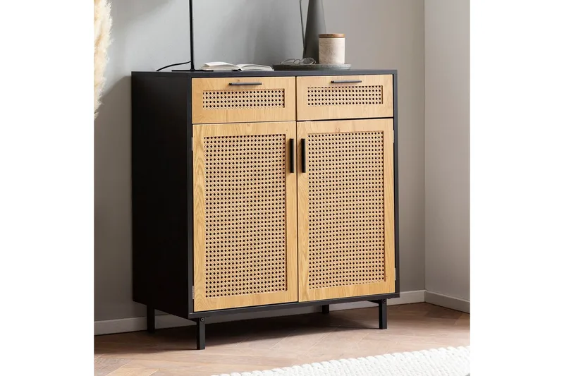 Sideboard Wohnling Melaminbelagd MDF 80 cm 2 dörrar 2 lådor med wienerflätning modern - Förvaring - Förvaringsmöbler - Sideboard & skänk