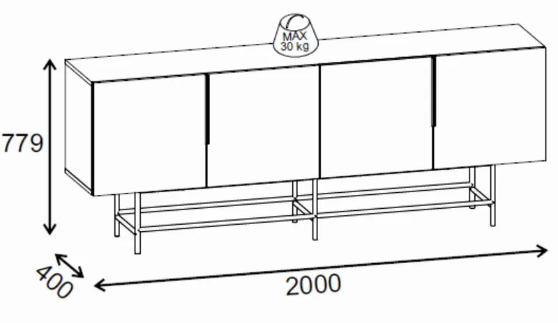 Truvia Konsol 200x77,9x40 cm - Milano Walnut och svart - Förvaring - Förvaringsmöbler - Sideboard & skänk