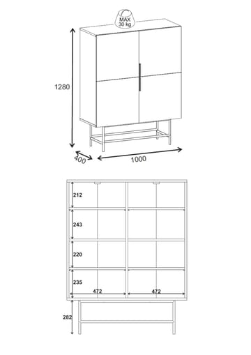Truvia Sideboard 100x128x40 cm - naturlig ek svart - Förvaring - Förvaringsmöbler - Sideboard & skänk