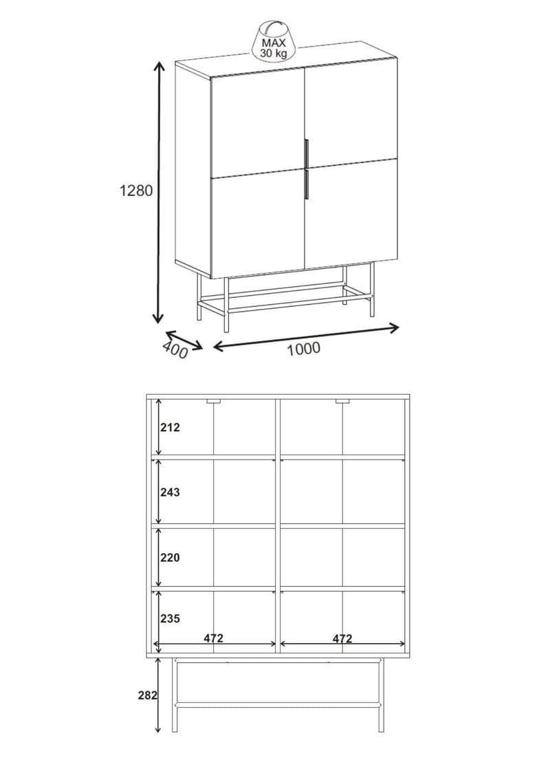 Truvia Sideboard 100x128x40 cm - naturlig ek svart - Förvaring - Förvaringsmöbler - Sideboard & skänk
