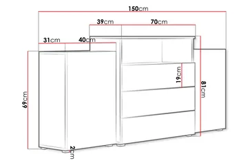 Urbanie Byrå 39x150 cm LED - Vit - Förvaring - Förvaringsmöbler - Byrå