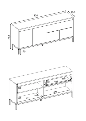 Velar Konsol 180x80x40 cm - Milano Walnut, Wood Black, Black - Förvaring - Förvaringsmöbler - Sideboard & skänk
