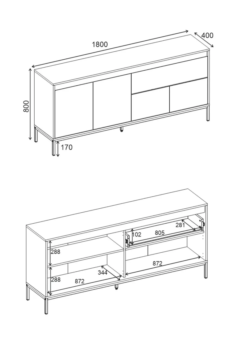 Velar Konsol 180x80x40 cm - Milano Walnut, Wood Black, Black - Förvaring - Förvaringsmöbler - Sideboard & skänk
