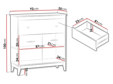Zeylor Sideboard 92 cm - beige med ben i naturek/guld-kopparfärgade handtag - Förvaring - Förvaringsmöbler - Sideboard & skänk