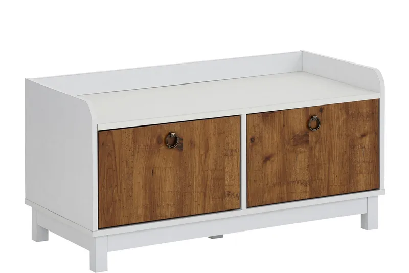 Shellake Skobänk 92x45 cm, Vit/Natur