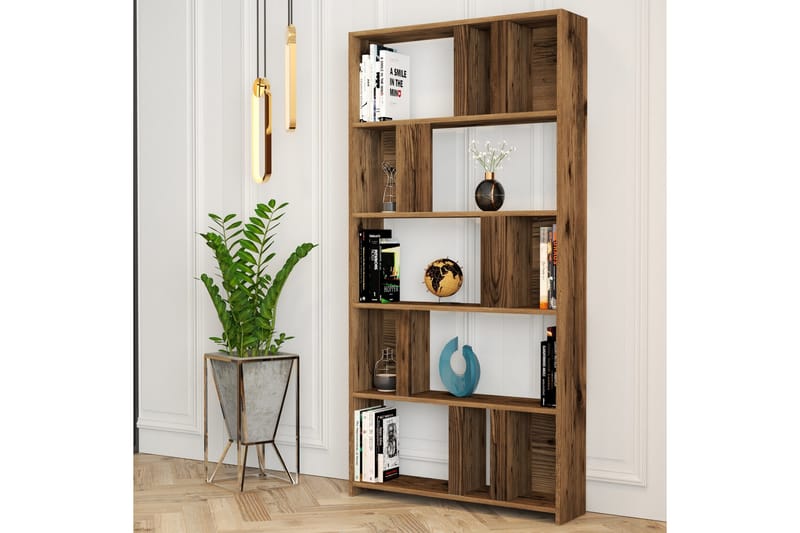 Timiza Bokhylla 90 cm med 5 Hyllor i Valnöt, Brun
