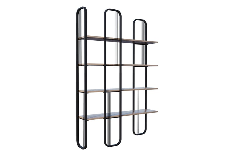 Pemu Bokhylla 125 cm i Metall med Träskiva, Svart