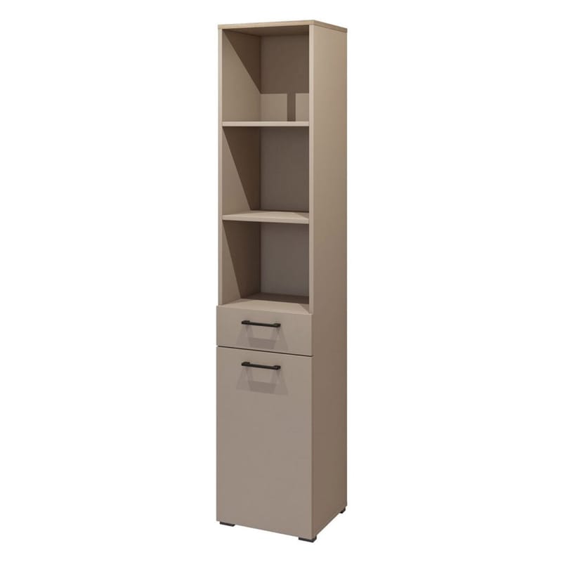 Skåp Bokhylla 40 cm med 1 Låda och 1 Dörr i Ek, Taupe