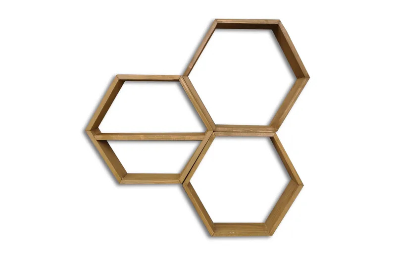 Evila Vägghylla 3 Hexagoner, Trä