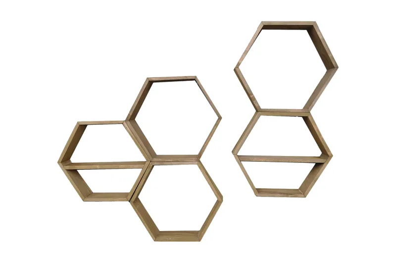 Evila Vägghylla 5 Hexagoner, Trä