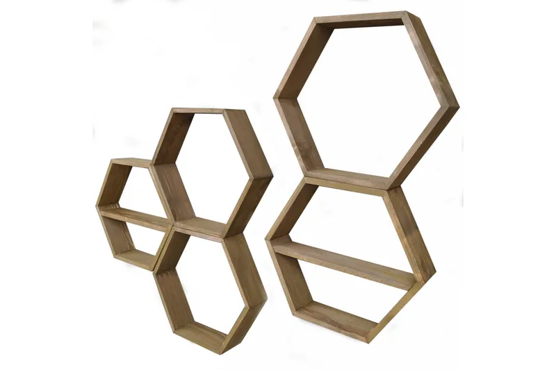 Evila Vägghylla 5 Hexagoner - Trä - Förvaring - Hylla - Vägghylla