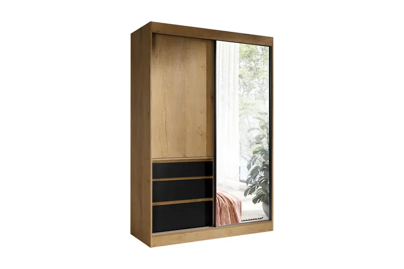 Abricot Garderob med Spegel 140x216x65 cm, Svart