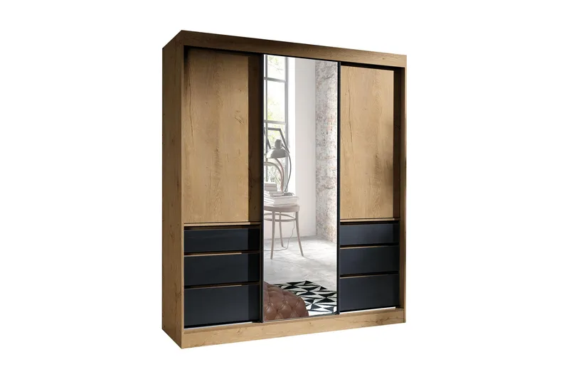 Abricot Garderob med Spegel 180x216x65 cm, Svart
