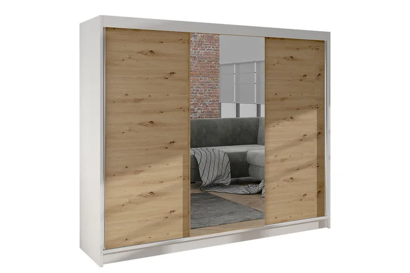 Cyria Garderob med Spegel 200x215 cm, Brun/Vit