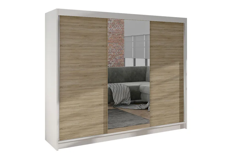 Cyria Garderob med Spegel 200x215 cm, Brun/Vit