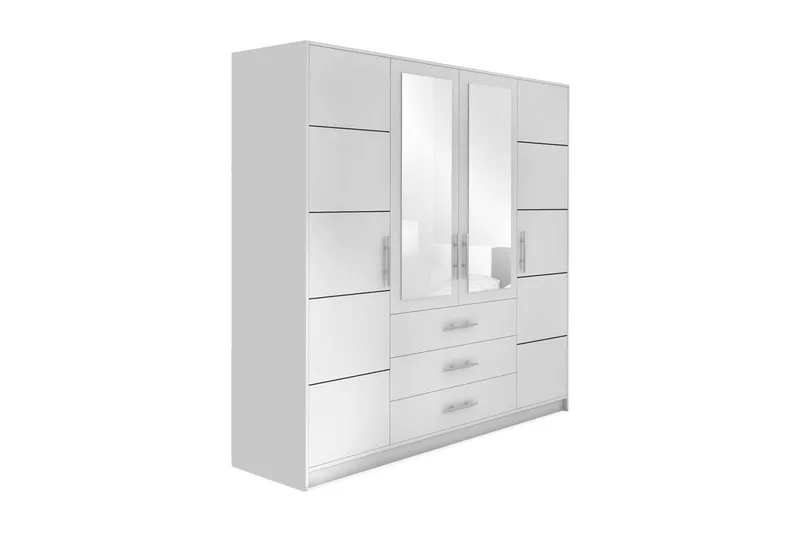 Escaldes Stor Garderob med Spegel 196 cm bred 200 cm hög, Vit