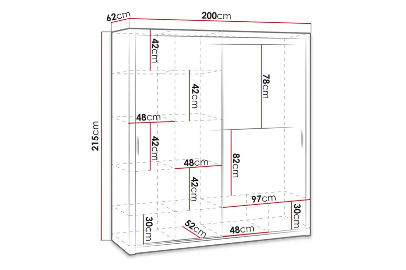 Julissa Garderob 200 cm med Spegel - Vit - Förvaring - Klädförvaring - Garderob & garderobssystem
