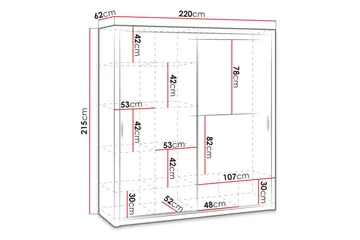 Julissa Garderob 220 cm med Spegel - Vit - Förvaring - Klädförvaring - Garderob & garderobssystem