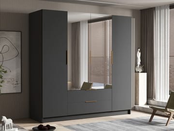 Kelros Garderob med Spegel 200x216 cm - Svart - Förvaring - Klädförvaring - Garderob & garderobssystem