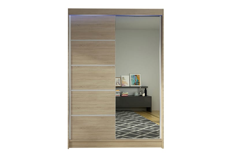 Liverpool Garderob med Spegel 120 cm i Ljust Trä, Beige