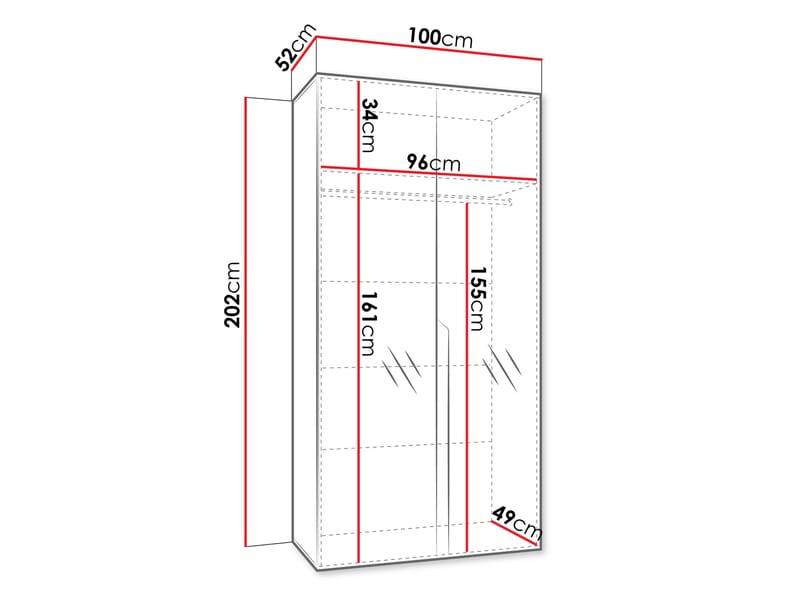 Milias Garderob med spegel 100x202 cm - vit / guld - Förvaring - Klädförvaring - Garderob & garderobssystem