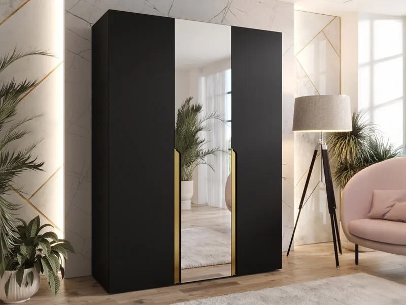Milias Garderob med spegel 150x202 cm - Guld, svart - Förvaring - Klädförvaring - Garderob & garderobssystem