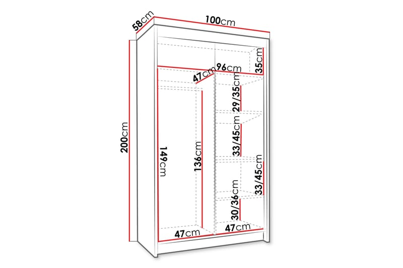 Narbonne Garderob 100x200 cm - Vit - Förvaring - Klädförvaring - Garderob & garderobssystem
