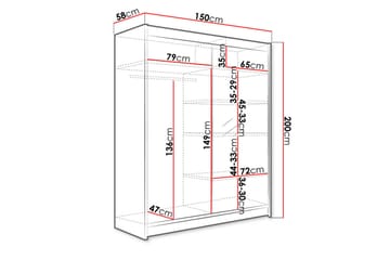 Pickering Garderob med Spegel 150x200 cm LED-belysning - Svart - Förvaring - Klädförvaring - Garderob & garderobssystem