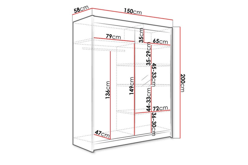 Pickering Garderob med Spegel 150x200 cm LED-belysning - Svart - Förvaring - Klädförvaring - Garderob & garderobssystem
