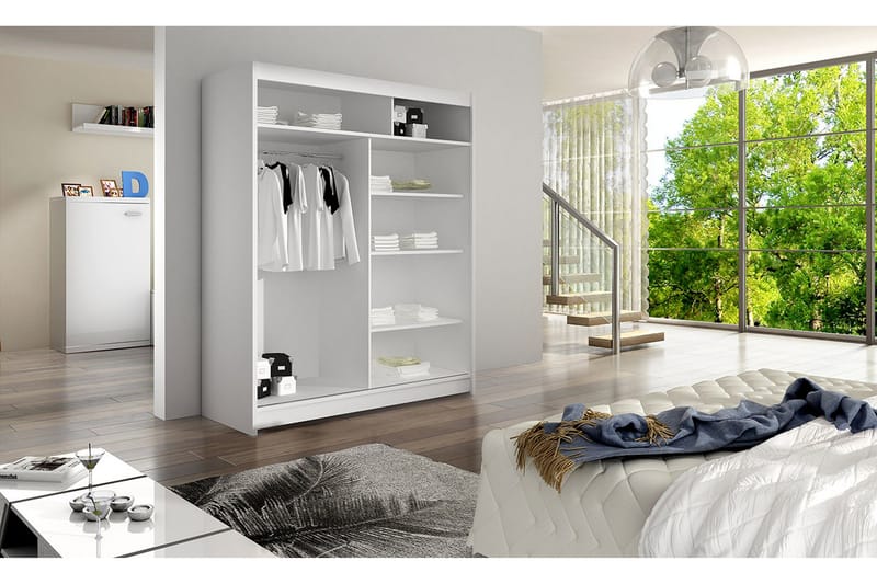 Pickering Garderob med Spegel 150x200 cm LED-belysning - Svart - Förvaring - Klädförvaring - Garderob & garderobssystem
