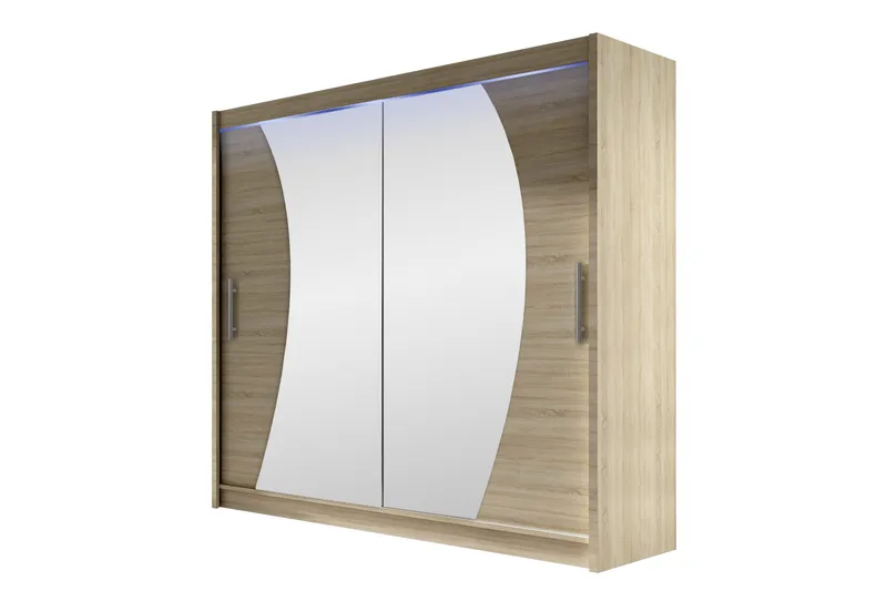 Rilievo Garderob med Spegel 180 cm i Ljust Trä, Beige