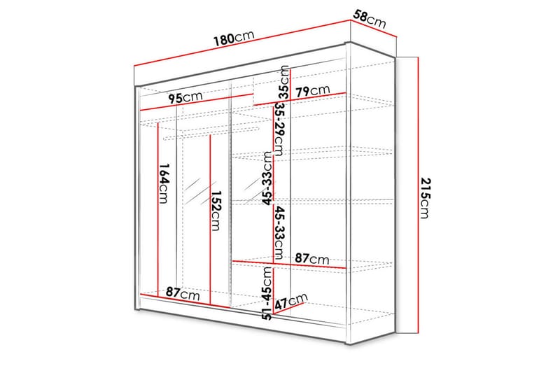 Talin Garderob 180x58x215 cm LED-belysning - Svart/Vit - Förvaring - Klädförvaring - Garderob & garderobssystem