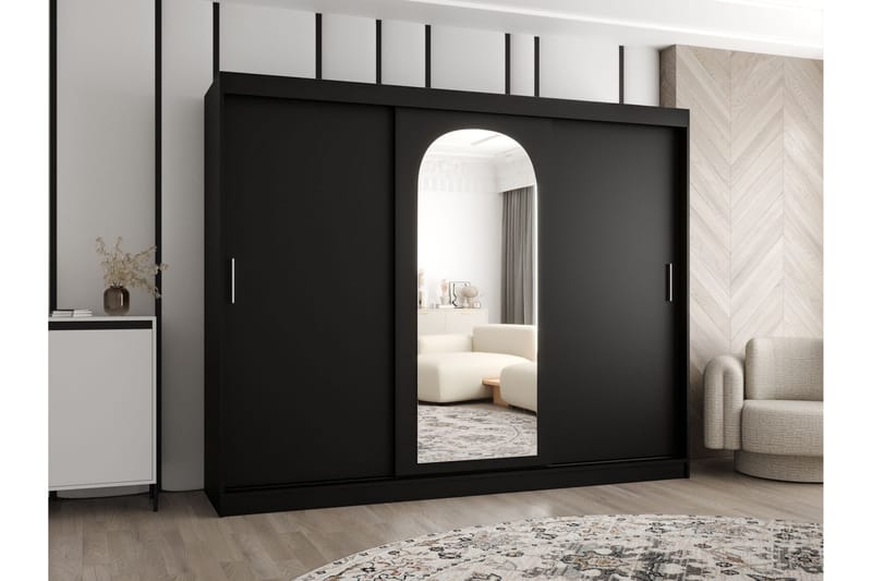 Tallmo Garderob med Spegel 250x200 cm i Målat Trä - Svart - Förvaring - Klädförvaring - Garderob & garderobssystem