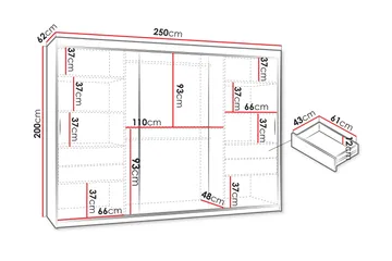 Tallmo Garderob med Spegel 250x200 cm i Målat Trä - Svart - Förvaring - Klädförvaring - Garderob & garderobssystem