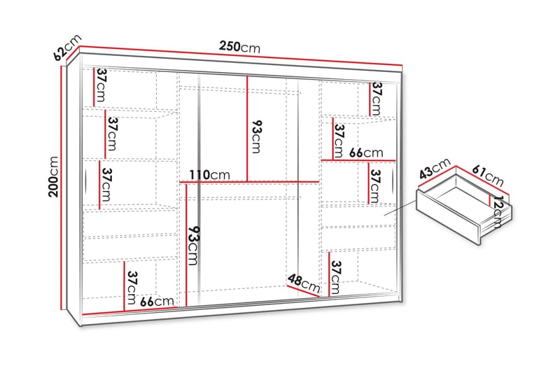 Tallmo Garderob med Spegel 250x200 cm i Målat Trä - Svart - Förvaring - Klädförvaring - Garderob & garderobssystem