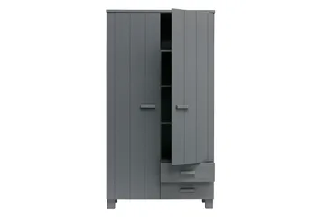 Tenney Garderob med 2 Lådor 111 cm - Stålgrå Tall - Förvaring - Klädförvaring - Garderob & garderobssystem